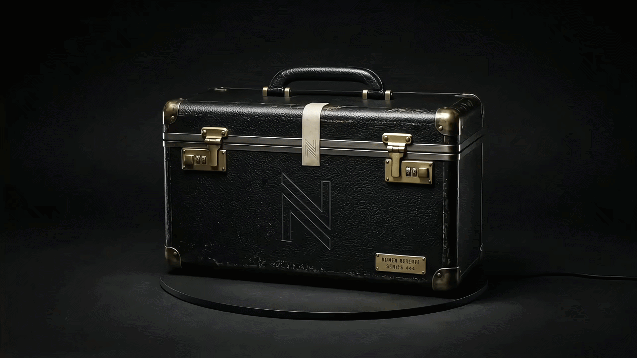Animated black and brass Numen Reserve suitcase NFT